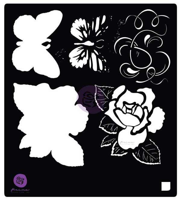 Prima Stencil-Layered Rose & Butterfly