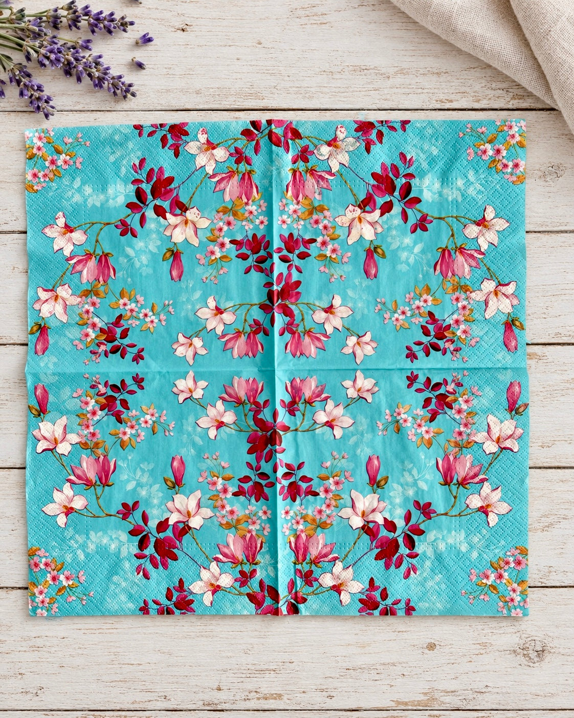 Napkin-Aqua Blossoms-French Collection