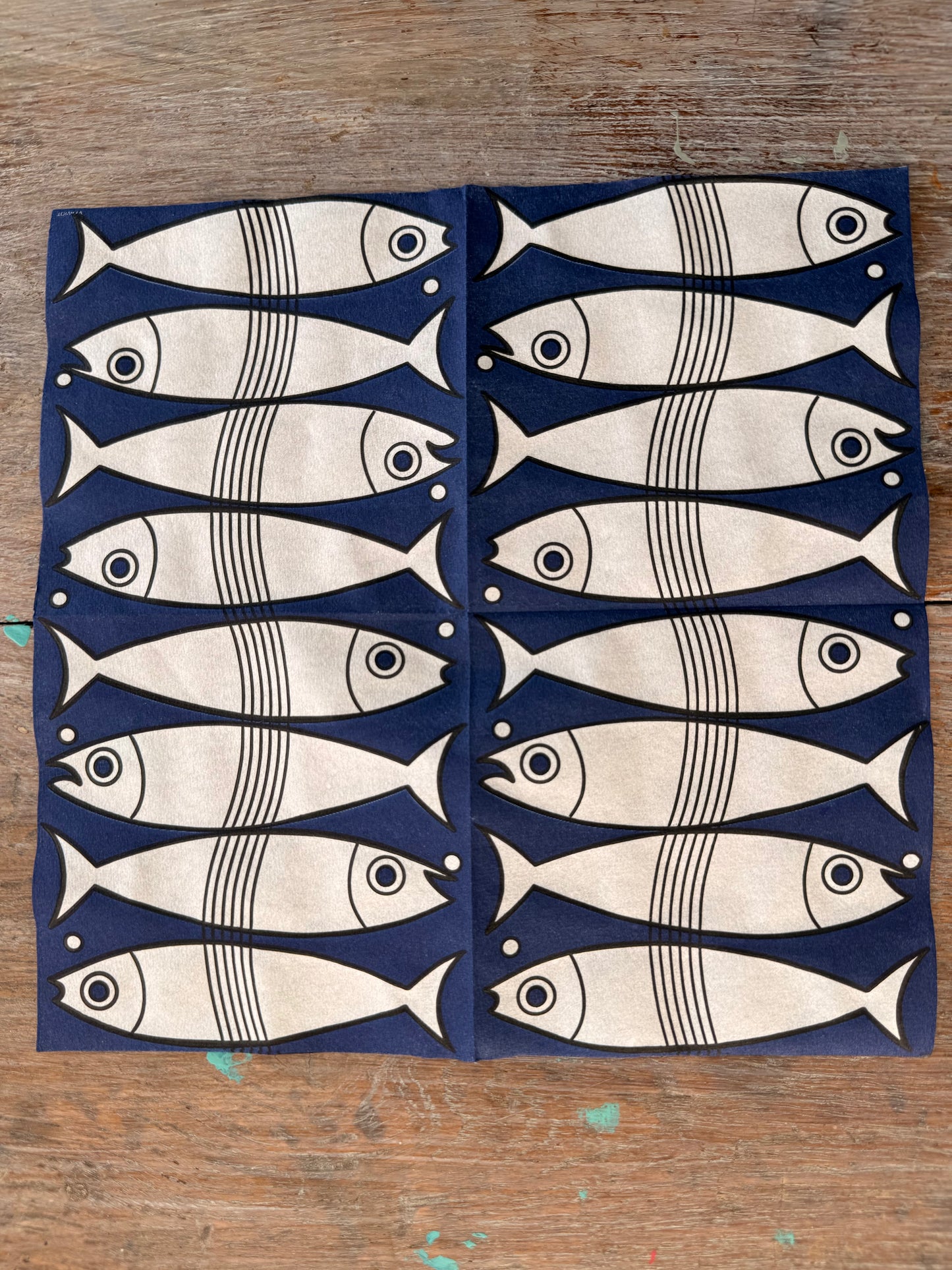 Linen tex Napkin- Fish on Navy-French Collection