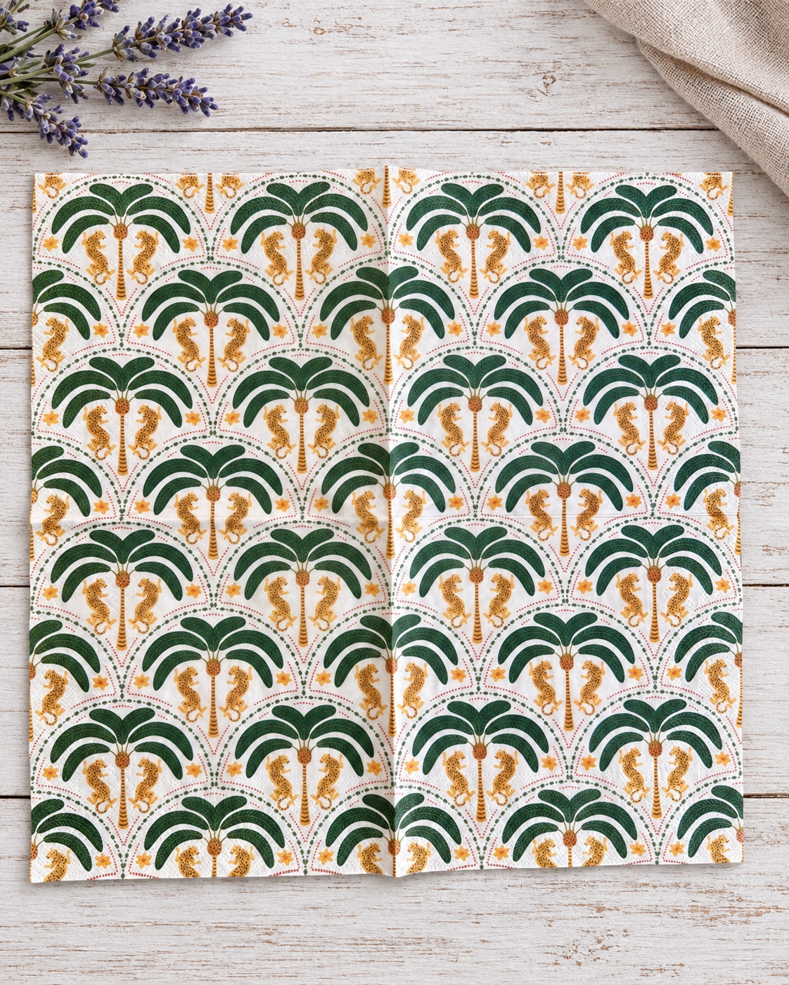 Napkin-Colonial Leopards & Palms-French Collection