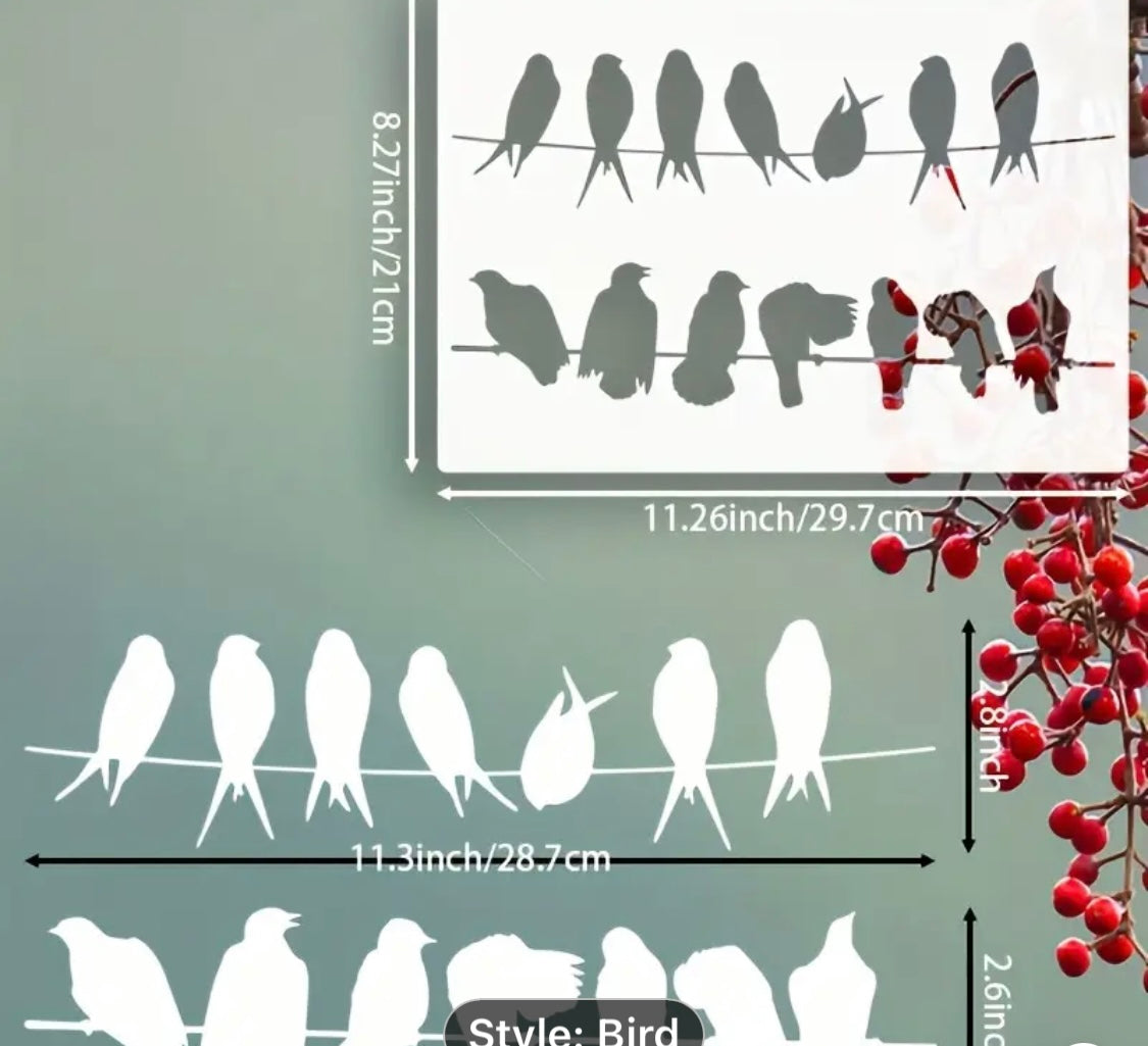 Stencil-Birds on Wire A4