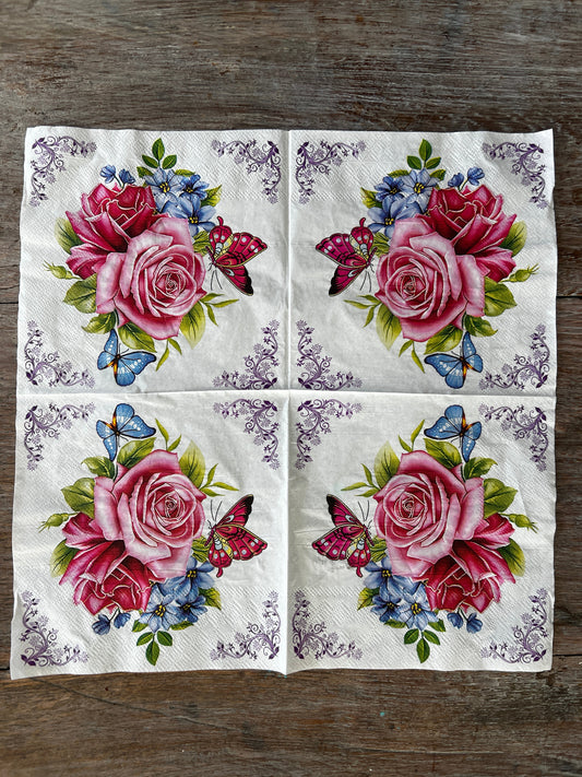 Napkin Tissue-Framed butterfly florals