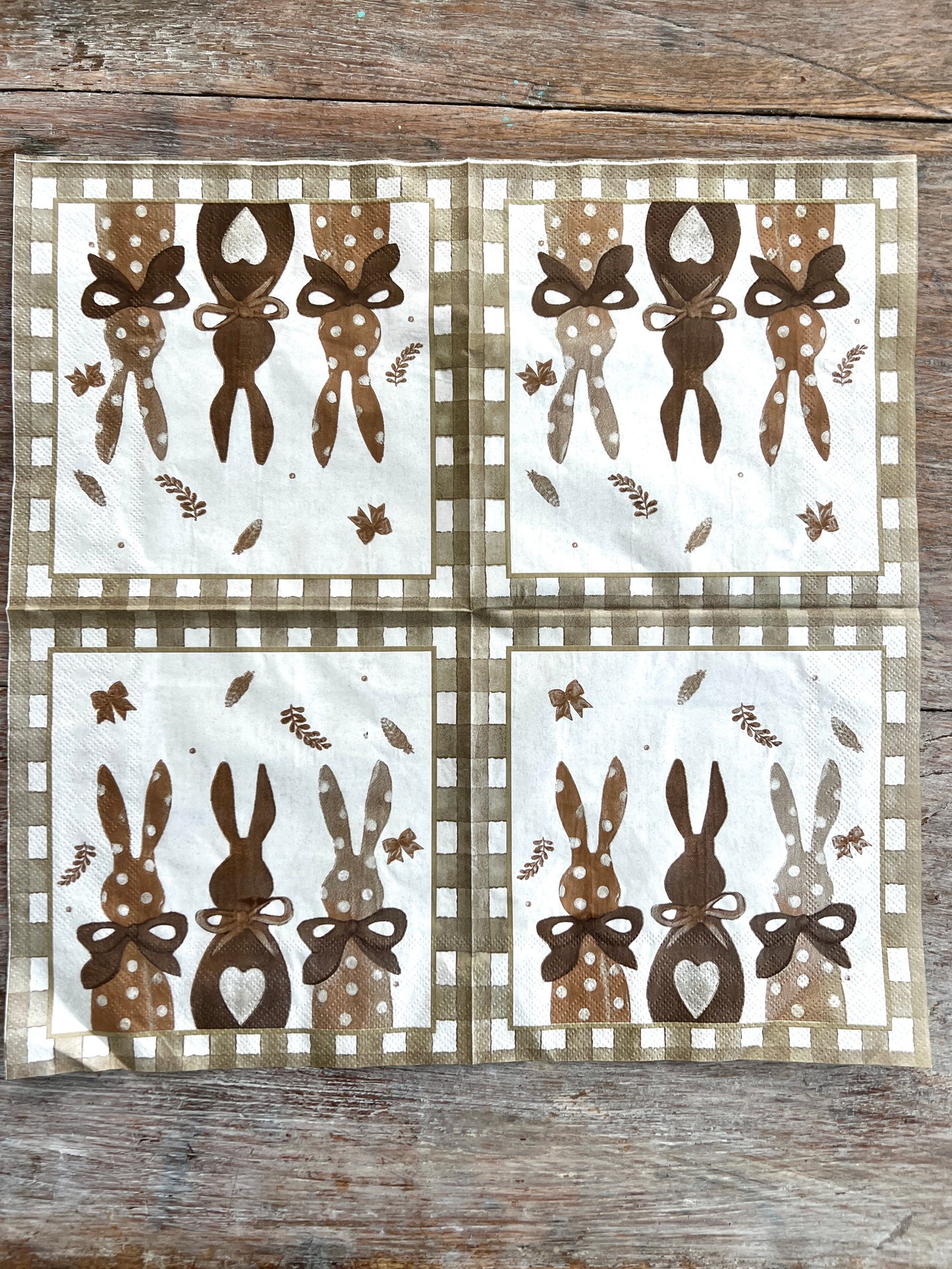Napkin Tissue-Rabbit trio with bows & hearts