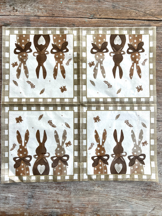 Napkin Tissue-Rabbit trio with bows & hearts