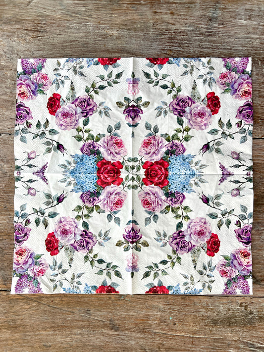 Napkin Tissue-Lilac florals with Red rose