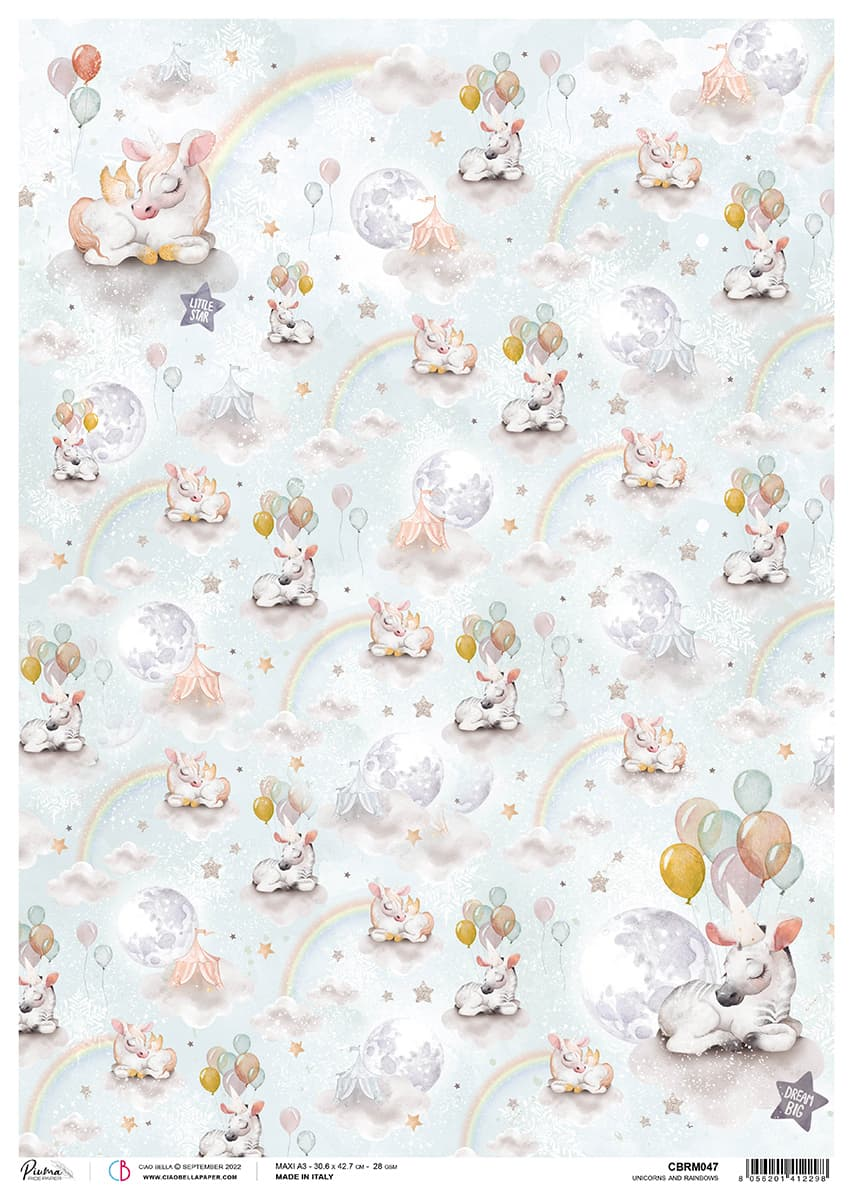 Rice paper- Unicorns and Rainbows A3