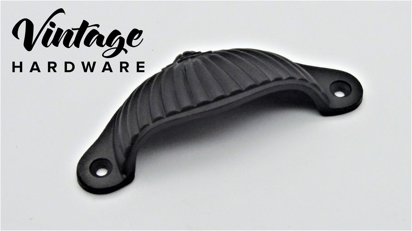 Drawer Pull-Black Antique Iron- fluted.