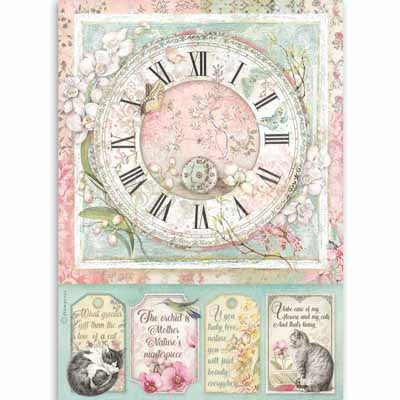 Rice paper-Pretty Clock and Cats A4