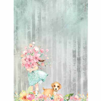 Rice paper - Colored Bouquet & Dog NEW