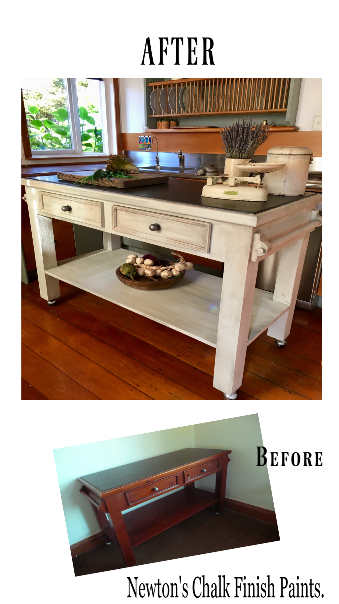 Before and after chalk paint buffet
