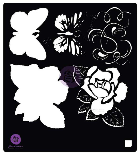 Prima Stencil-Flowers & Butterfly