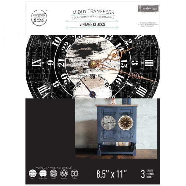 Redesign Decor transfer-Vintage Clocks-NEW MIDDY SIZE