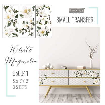Redesign Decor Transfer- White Magnolias Small 3 sheets