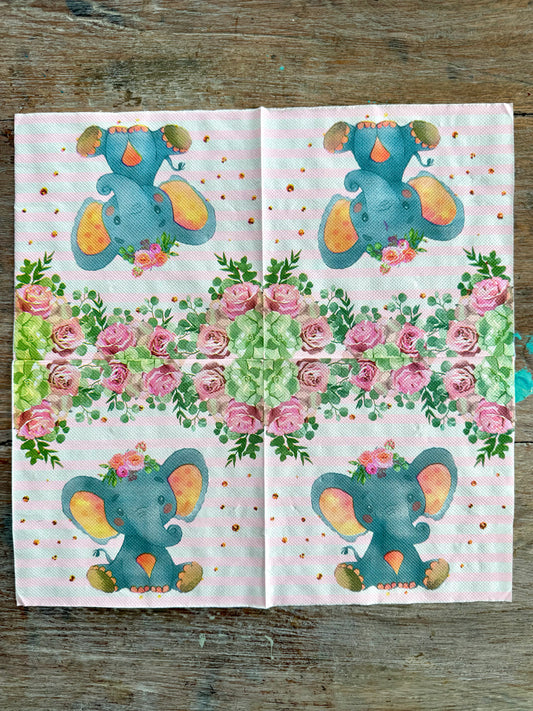 Napkin-Floral baby Elephant