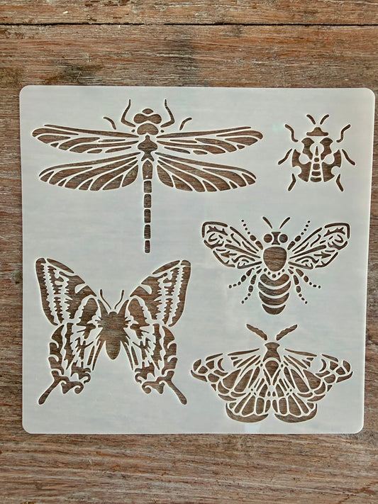 Stencil-Bee, Ladybird, butterfly, dragonfly