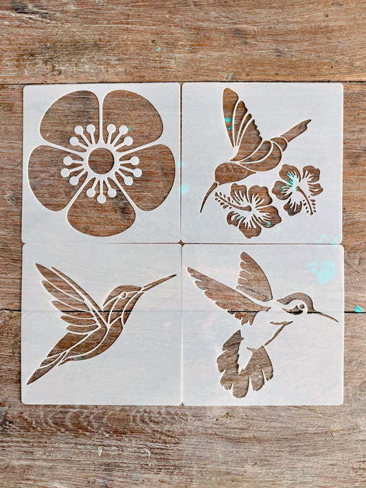 Stencil-Hummingbird Hibiscus Set