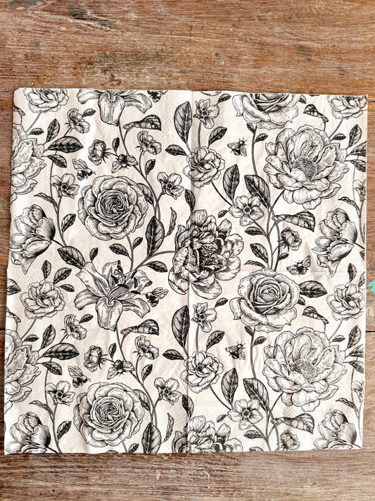 Napkin Tissue- Black & White Floral