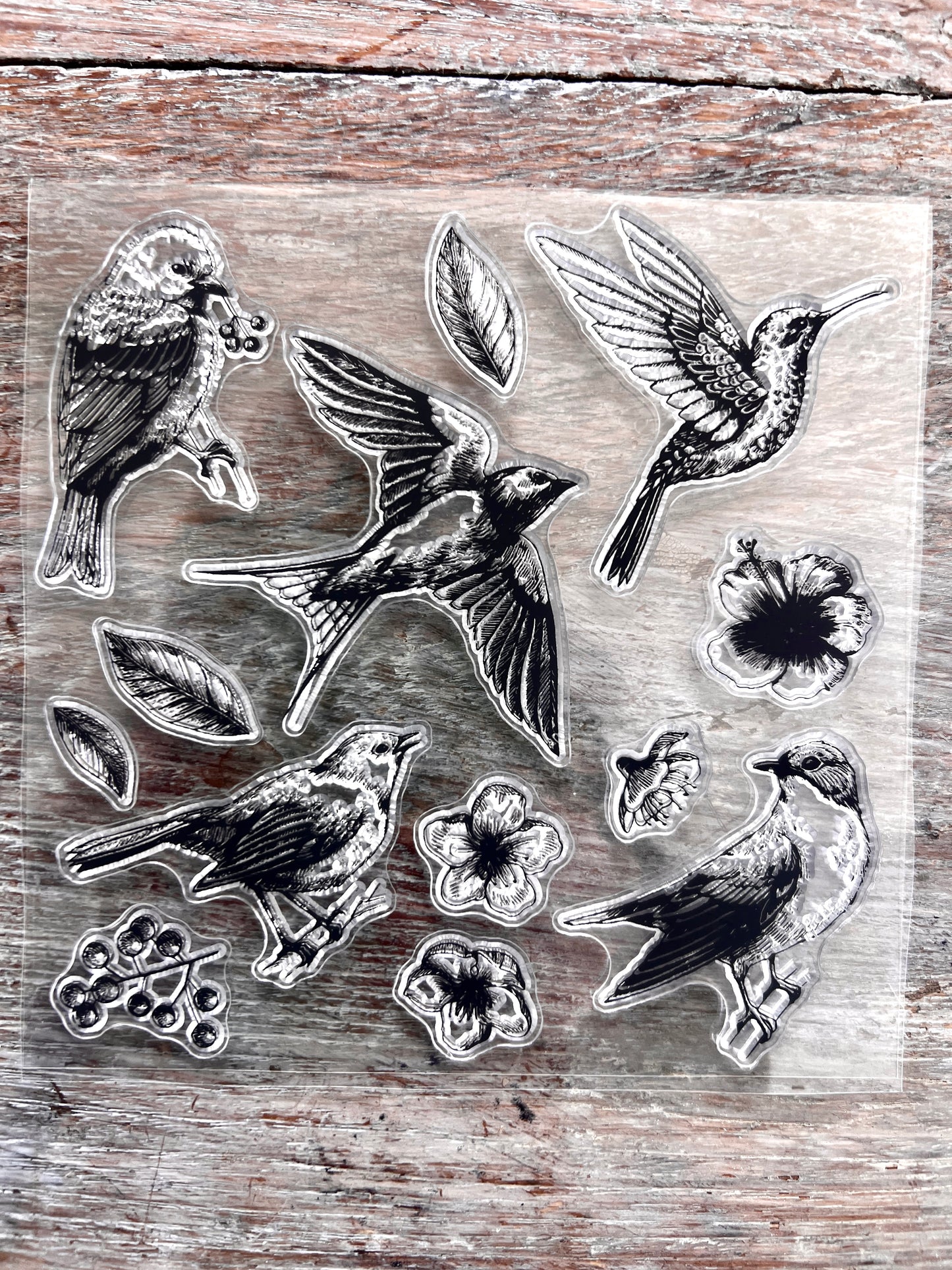 Stamp-Birds, flowers & leaves