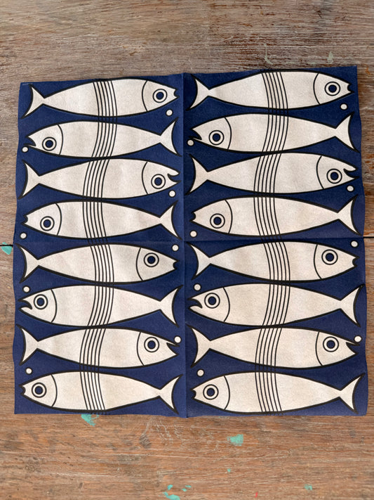 Linen tex Napkin- Fish on Navy-French Collection