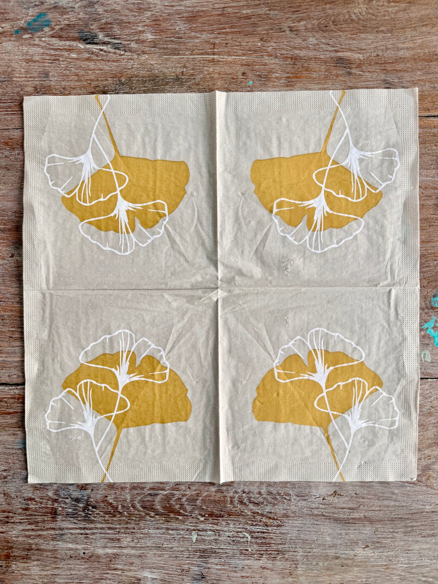 Designer Napkin-Golden Gingko Taupe-Large