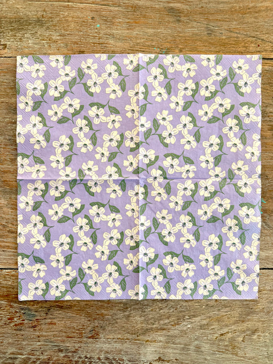 Napkin-White on Lilac Floral-French Collection