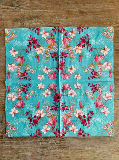 Napkin-Aqua Blossoms-French Collection