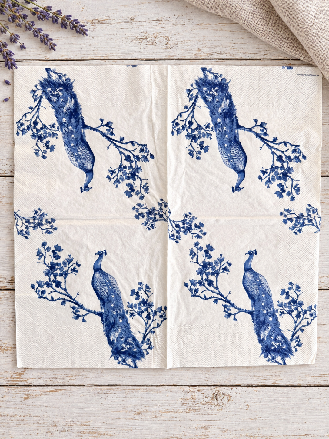 Napkin- Blue Peacock-French Collection