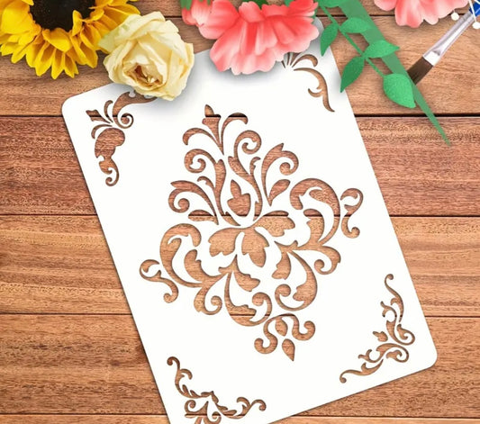 Stencil-French Floral with corners A4