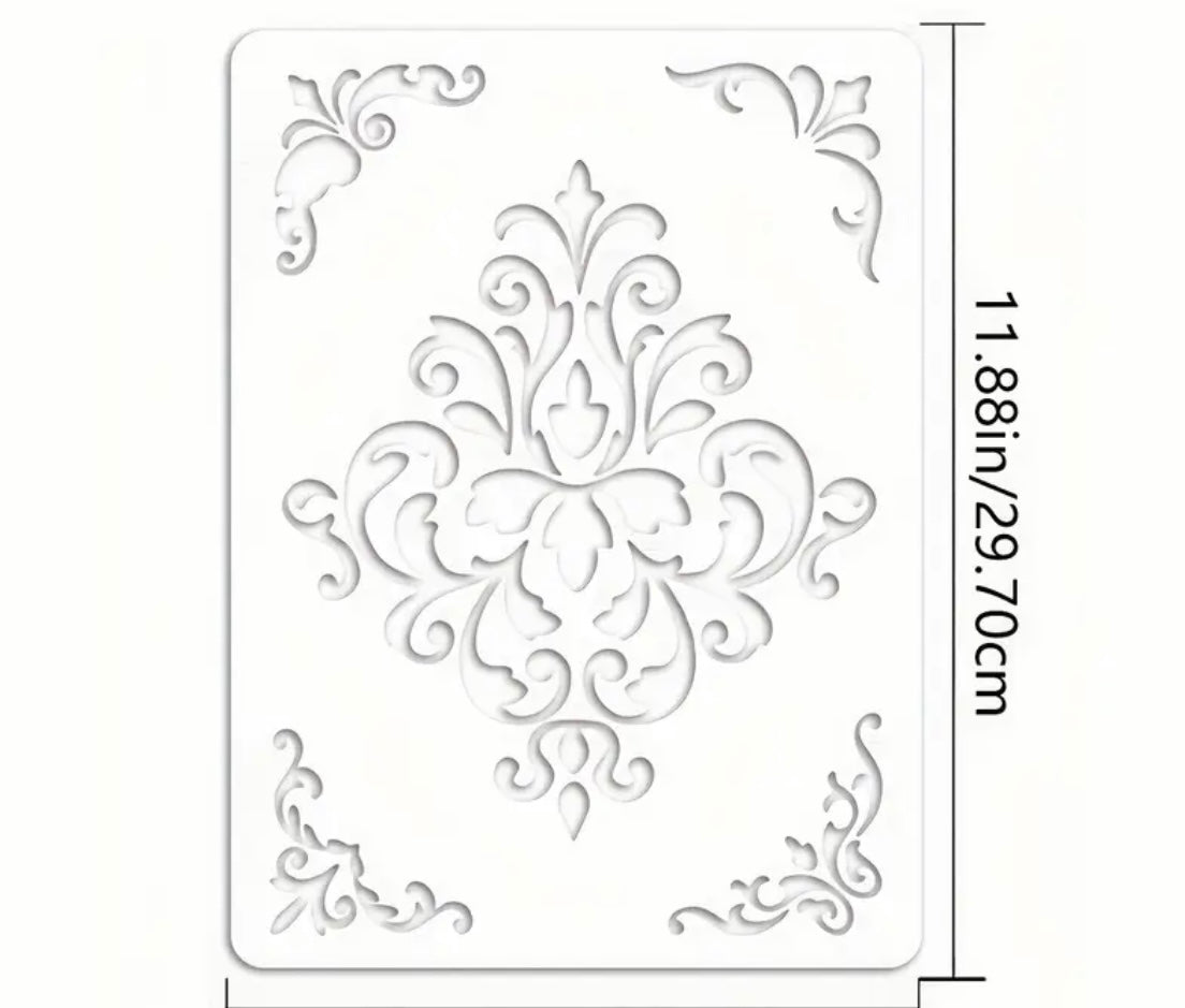 Stencil-French Floral with corners A4