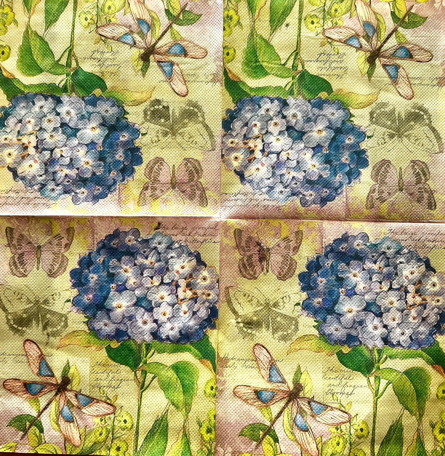 Napkin-Hydrangea Dragonflys Butterflies