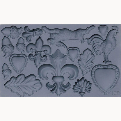 IOD Mould- FLEUR DE LIS,HARE, ACORNS ROOSTER