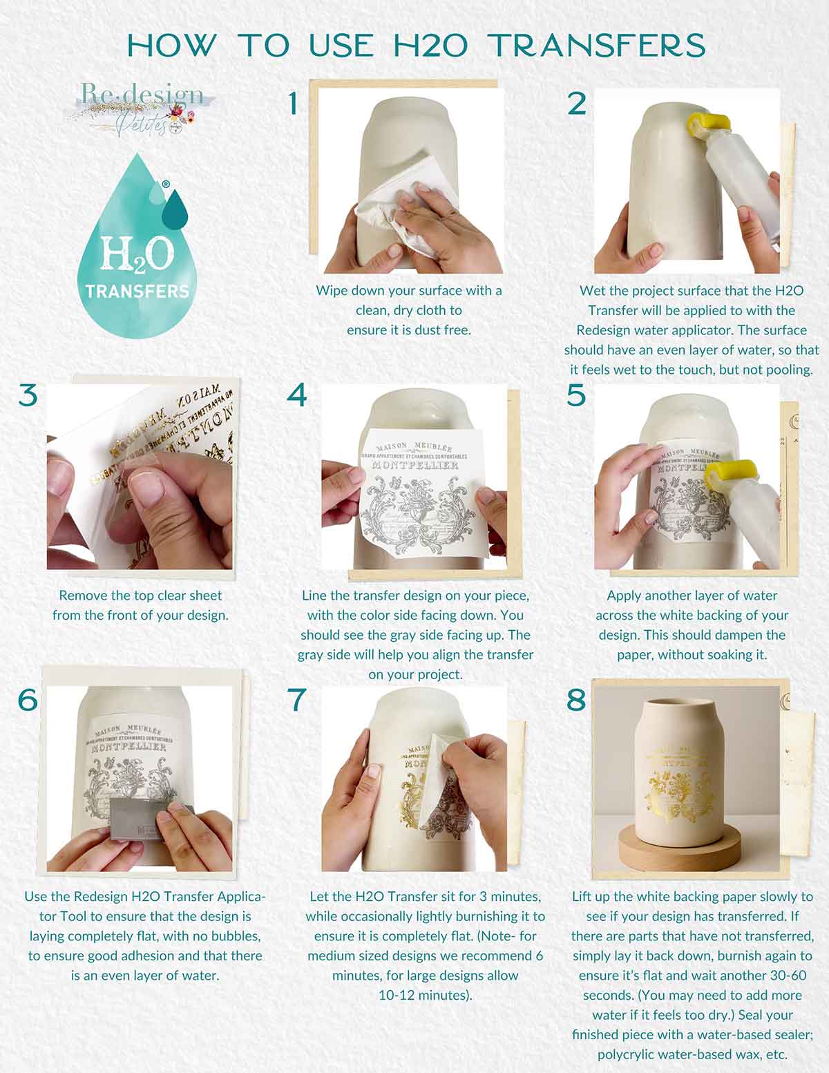 Step-by-step guide on how to use H2O transfers with images and text.