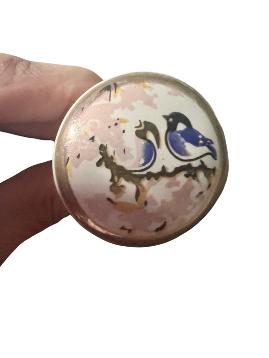 LAST ONE:Porcelain Knobs-2 Birds on Apple blossom branch
