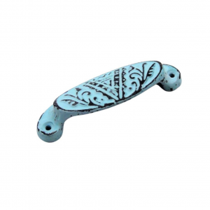 Drawer Pull-Distressed Blue Iron Oval