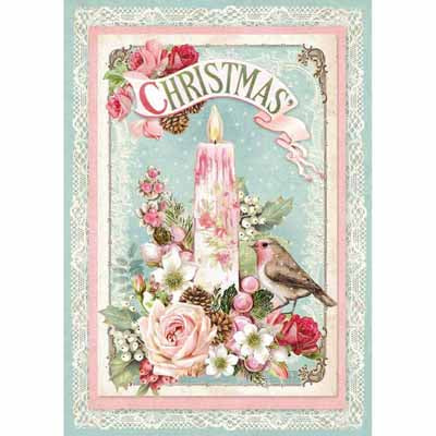 Rice paper-Pink Xmas Candle A4